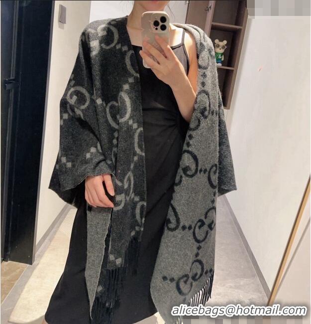 Top Design Gucci Maxi GG Cashmere Cape 145x185cm 1128 Grey/Black 2024