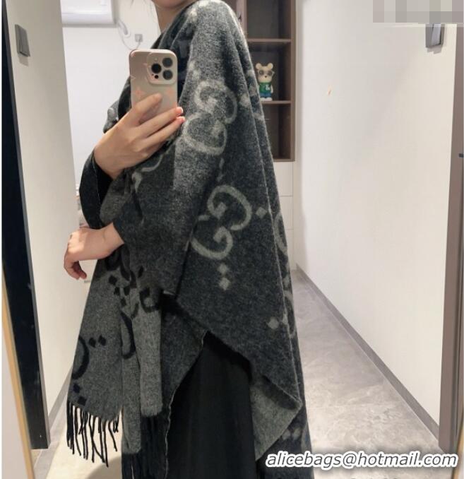 Top Design Gucci Maxi GG Cashmere Cape 145x185cm 1128 Grey/Black 2024