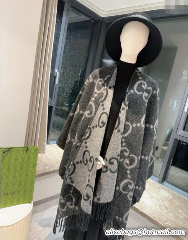 Top Design Gucci Maxi GG Cashmere Cape 145x185cm 1128 Grey/Black 2024