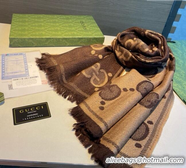 Best Price Gucci Maxi GG Wool Long Scarf 45x190cm 1128 Brown 2024