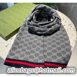 Reasonable Price Gucci GG Knit Long Scarf 32x180cm with Web 1128 Grey 2024