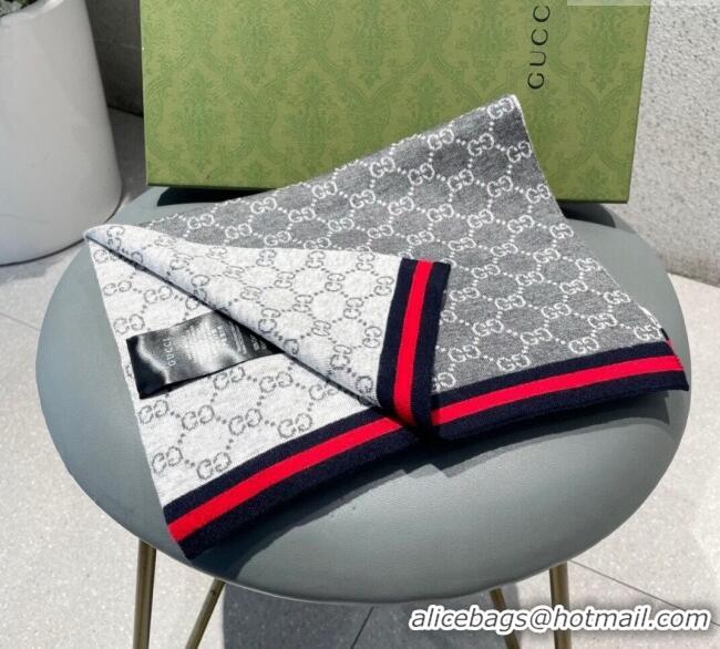 Reasonable Price Gucci GG Knit Long Scarf 32x180cm with Web 1128 Grey 2024