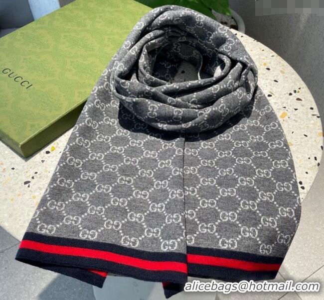 Reasonable Price Gucci GG Knit Long Scarf 32x180cm with Web 1128 Grey 2024