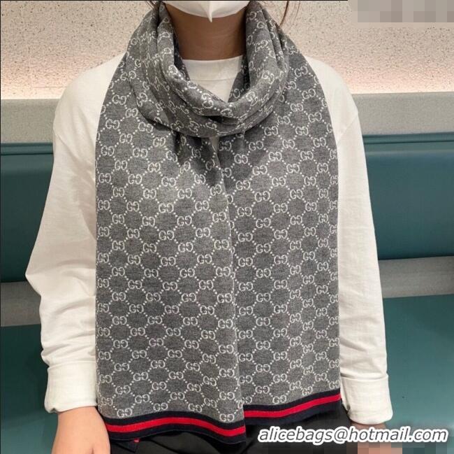 Reasonable Price Gucci GG Knit Long Scarf 32x180cm with Web 1128 Grey 2024