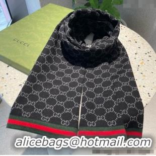 Well Crafted Gucci GG Knit Long Scarf 32x180cm with Web 1128 Black 2024