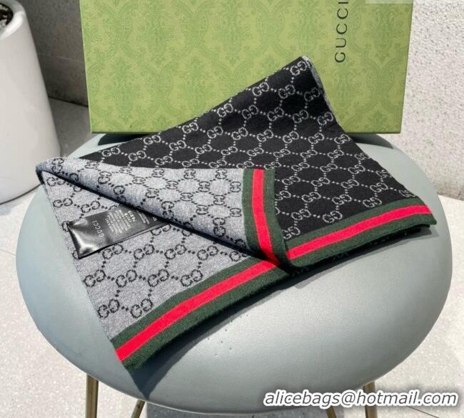 Well Crafted Gucci GG Knit Long Scarf 32x180cm with Web 1128 Black 2024