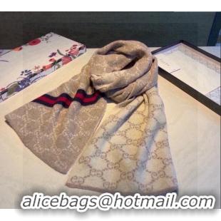 Super Quality Gucci GG Knit Long Scarf 30x180cm with Web 1128 Beige 2024