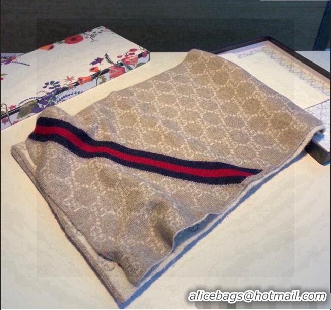 Super Quality Gucci GG Knit Long Scarf 30x180cm with Web 1128 Beige 2024