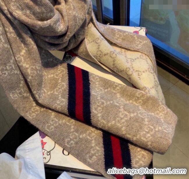 Super Quality Gucci GG Knit Long Scarf 30x180cm with Web 1128 Beige 2024