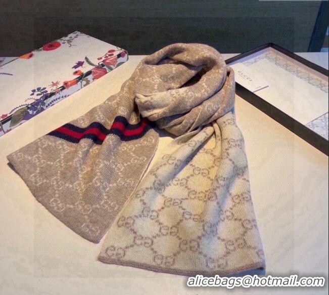 Super Quality Gucci GG Knit Long Scarf 30x180cm with Web 1128 Beige 2024