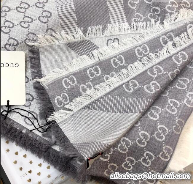 Top Quality Gucci GG Wool & Silk Square Scarf 140cm G020602 Grey 2025