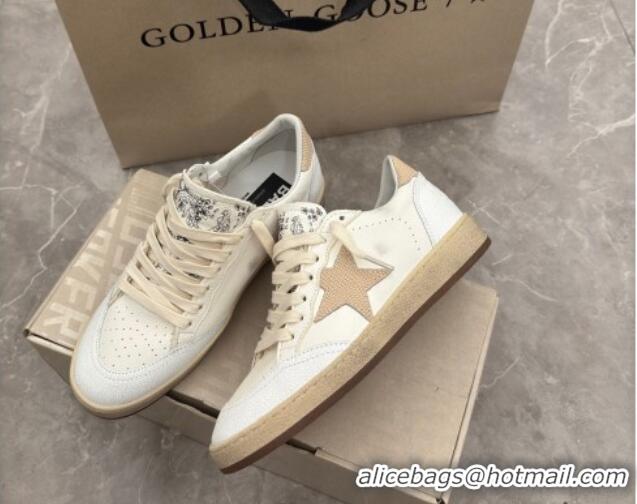 Best Product Golden Goose Ball Star Sneakers in cream white leather with apriot star and heel 1224018