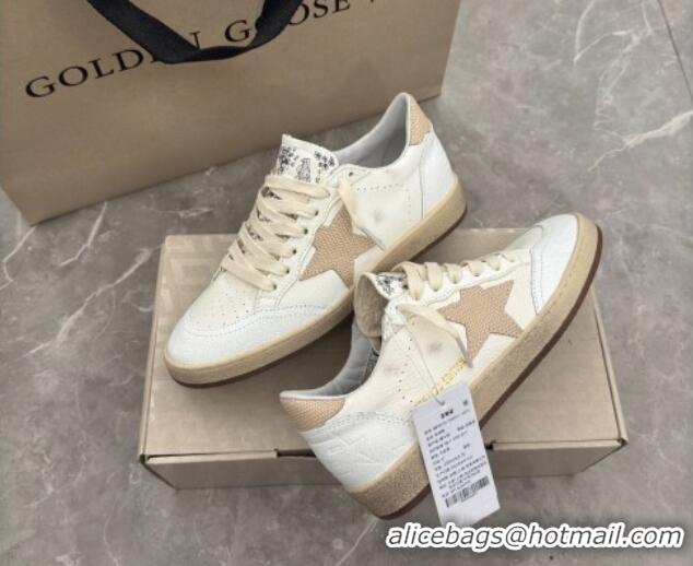 Best Product Golden Goose Ball Star Sneakers in cream white leather with apriot star and heel 1224018