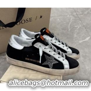 Charming Golden Goose Women's Super-Star Sneakers in black suede with strass star and silver leather inserts 0221003