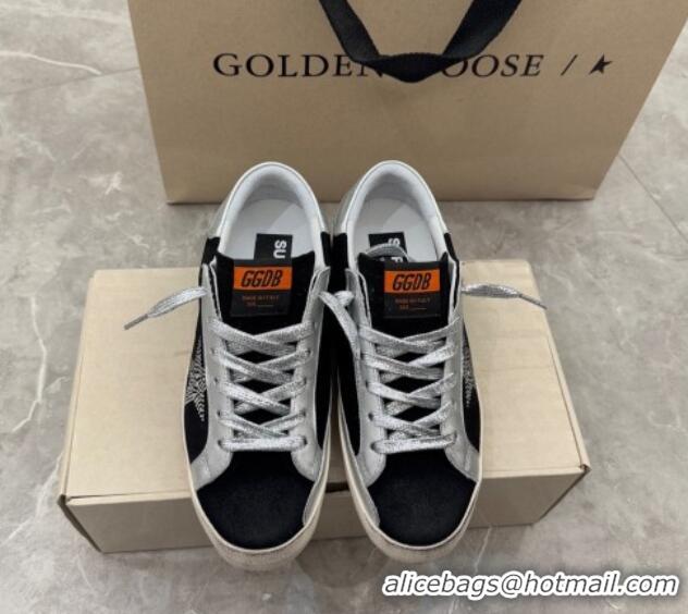 Charming Golden Goose Women's Super-Star Sneakers in black suede with strass star and silver leather inserts 0221003