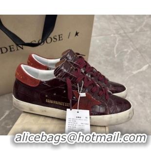 Low Price Golden Goose Women's Super-Star Sneakers in Dark Burgundy Crocodile Embossed Leather 0221004