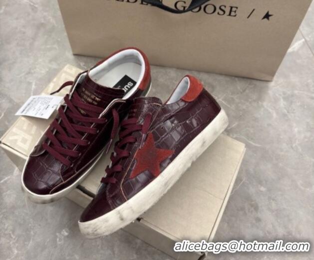 Low Price Golden Goose Women's Super-Star Sneakers in Dark Burgundy Crocodile Embossed Leather 0221004