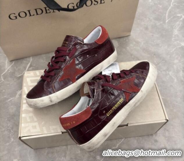 Low Price Golden Goose Women's Super-Star Sneakers in Dark Burgundy Crocodile Embossed Leather 0221004