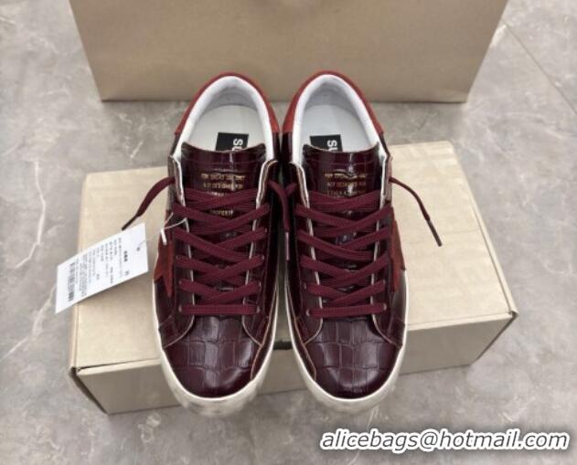 Low Price Golden Goose Women's Super-Star Sneakers in Dark Burgundy Crocodile Embossed Leather 0221004