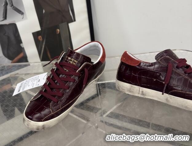 Low Price Golden Goose Women's Super-Star Sneakers in Dark Burgundy Crocodile Embossed Leather 0221004