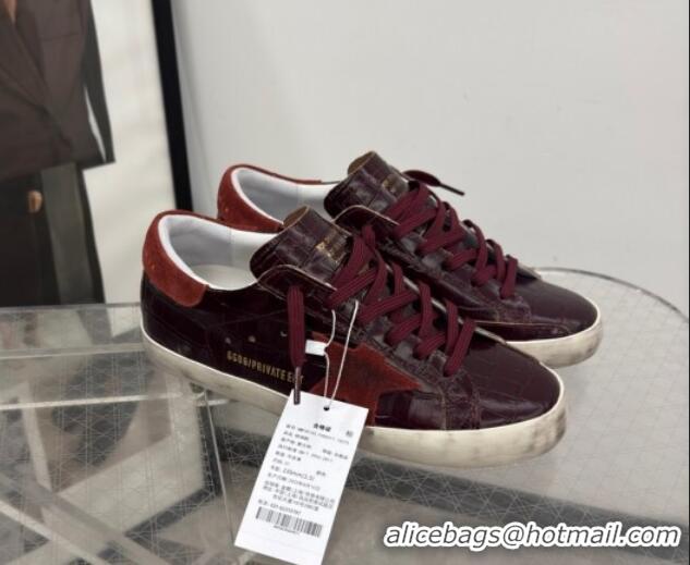 Low Price Golden Goose Women's Super-Star Sneakers in Dark Burgundy Crocodile Embossed Leather 0221004