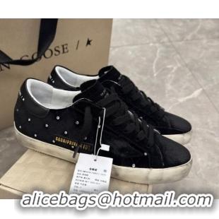 Purchase Golden Goose Women's Super-Star Sneakers in black quilted suede and leather with studs 0221005