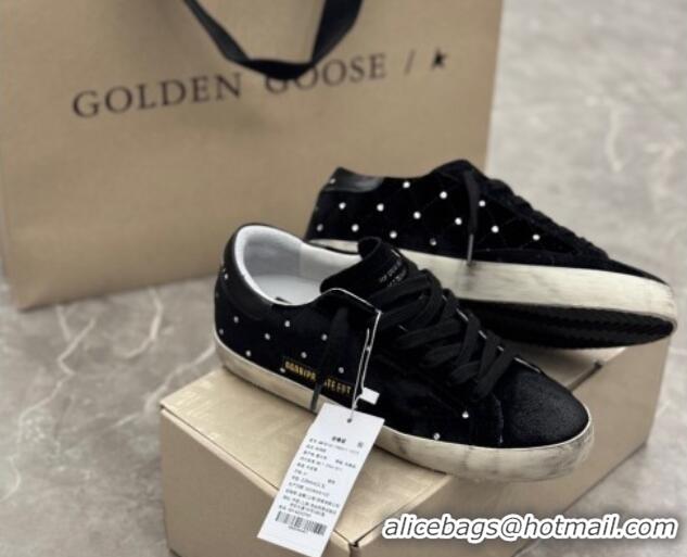 Purchase Golden Goose Women's Super-Star Sneakers in black quilted suede and leather with studs 0221005