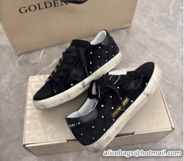 Purchase Golden Goose Women's Super-Star Sneakers in black quilted suede and leather with studs 0221005