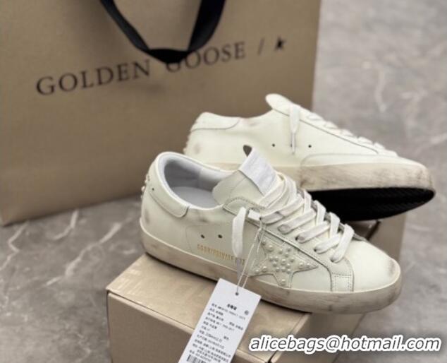 Top Grade Golden Goose Women's Super-Star Sneakers in with leather and star with pearls 0221007