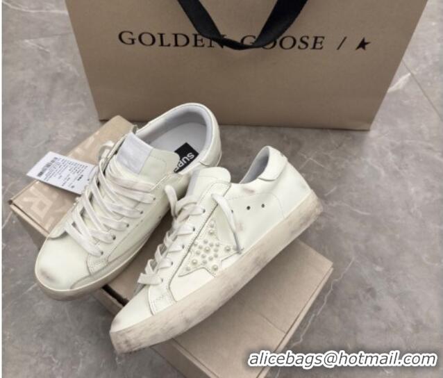 Top Grade Golden Goose Women's Super-Star Sneakers in with leather and star with pearls 0221007