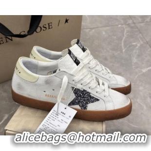 Grade Quality Golden Goose Women's Super-Star Sneakers in white suede with black glitter star 0221008