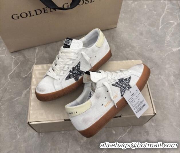 Grade Quality Golden Goose Women's Super-Star Sneakers in white suede with black glitter star 0221008