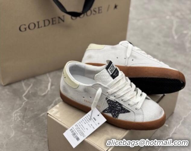 Grade Quality Golden Goose Women's Super-Star Sneakers in white suede with black glitter star 0221008