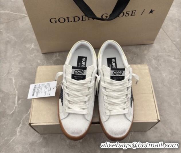 Grade Quality Golden Goose Women's Super-Star Sneakers in white suede with black glitter star 0221008