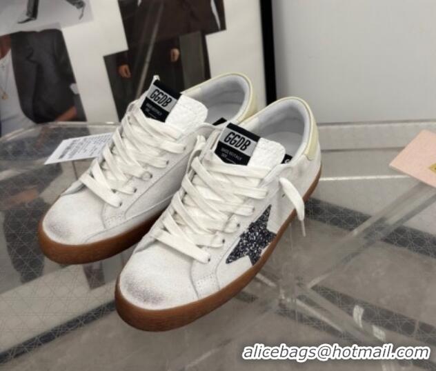 Grade Quality Golden Goose Women's Super-Star Sneakers in white suede with black glitter star 0221008