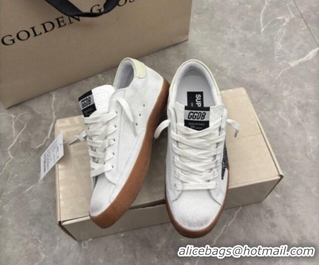 Grade Quality Golden Goose Women's Super-Star Sneakers in white suede with black glitter star 0221008