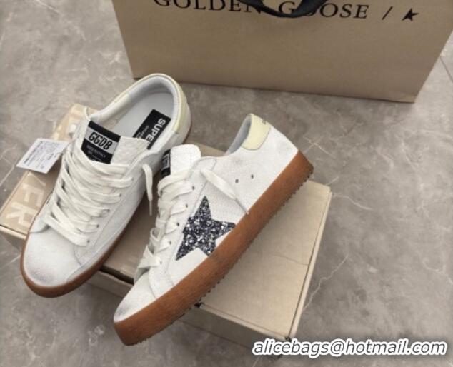 Grade Quality Golden Goose Women's Super-Star Sneakers in white suede with black glitter star 0221008