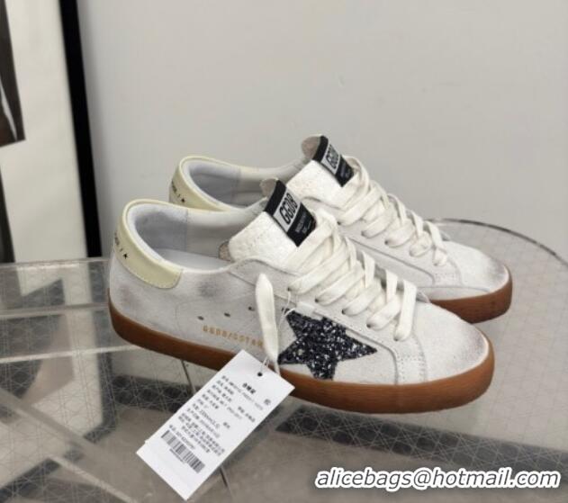 Grade Quality Golden Goose Women's Super-Star Sneakers in white suede with black glitter star 0221008