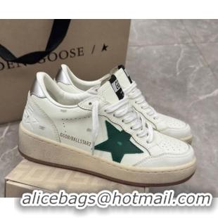 Good Quality Golden Goose Women's Ball Star 2 Sneakers with green leather star and metallic leather heel tab 0221010