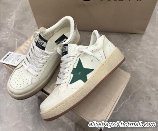 Good Quality Golden Goose Women's Ball Star 2 Sneakers with green leather star and metallic leather heel tab 0221010