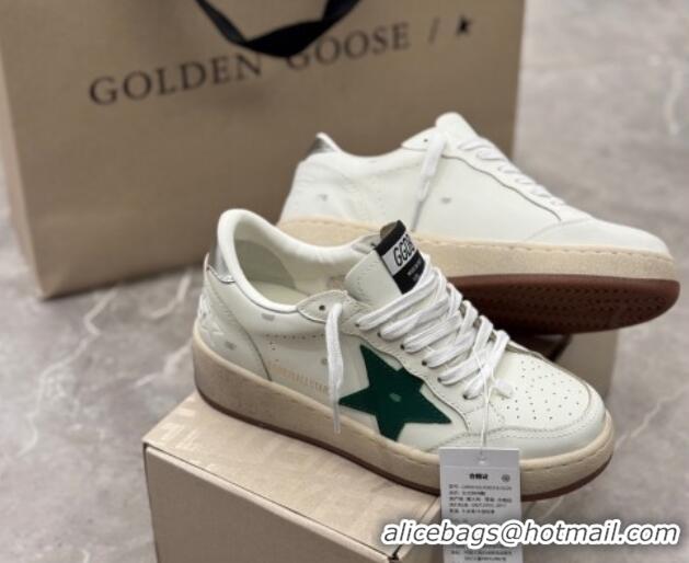 Good Quality Golden Goose Women's Ball Star 2 Sneakers with green leather star and metallic leather heel tab 0221010