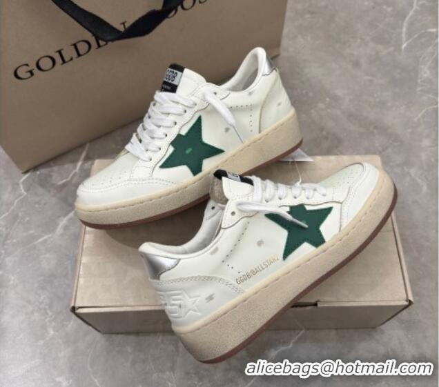 Good Quality Golden Goose Women's Ball Star 2 Sneakers with green leather star and metallic leather heel tab 0221010