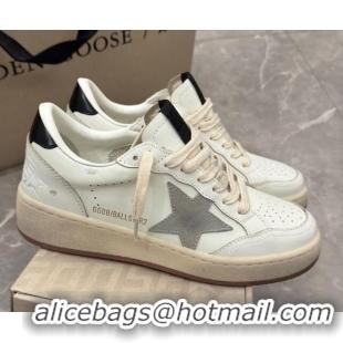 Perfect Golden Goose Women's Ball Star 2 Sneakers with grey suede star and glossy black leather heel tab 0221011