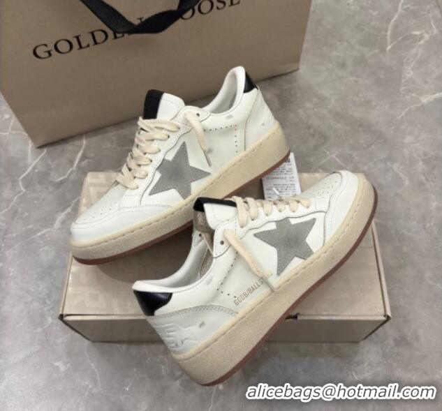 Perfect Golden Goose Women's Ball Star 2 Sneakers with grey suede star and glossy black leather heel tab 0221011