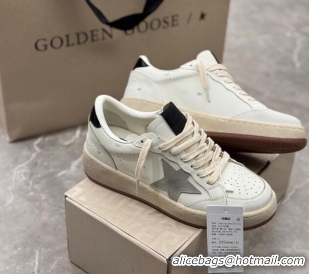 Perfect Golden Goose Women's Ball Star 2 Sneakers with grey suede star and glossy black leather heel tab 0221011