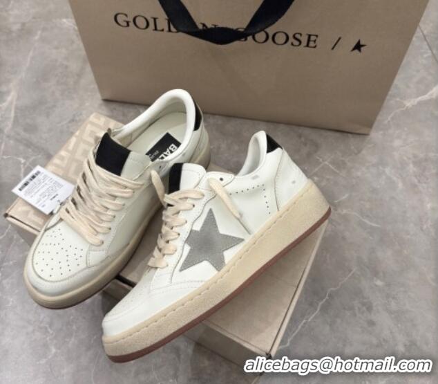 Perfect Golden Goose Women's Ball Star 2 Sneakers with grey suede star and glossy black leather heel tab 0221011