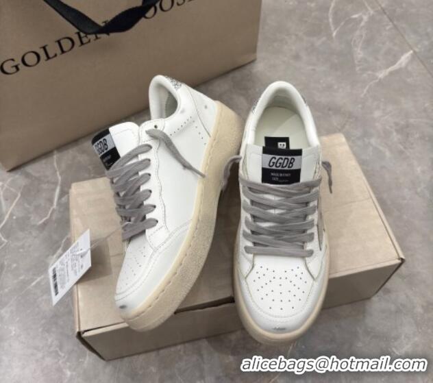 Shop Duplicate Golden Goose Women's Ball Star 2 Sneakers with silver leather star and silver glitter heel tab 0221012