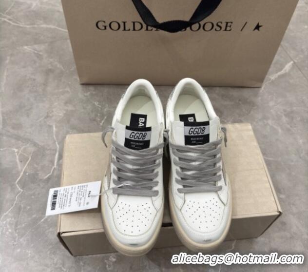 Shop Duplicate Golden Goose Women's Ball Star 2 Sneakers with silver leather star and silver glitter heel tab 0221012