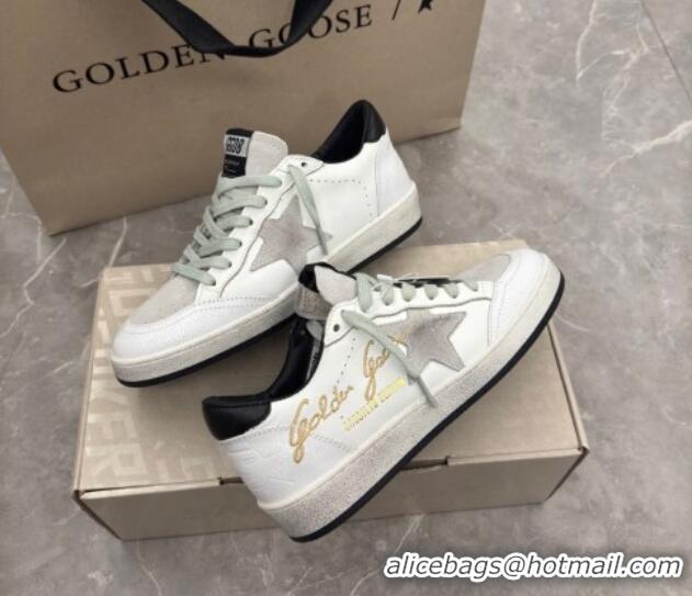 Best Grade Golden Goose Women’s Ball Star LTD Sneakers with grey suede star and black textured leather heel tab 0221013