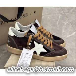 Purchase Golden Goose Women's Ball Star Sneakers in brown velvet with white leather star and heel tab 0221014